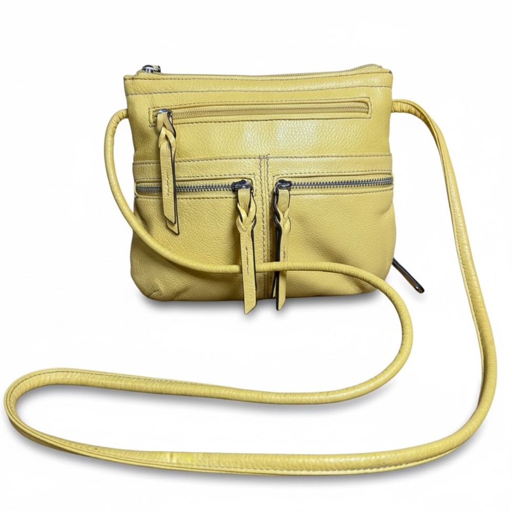 Tignanello Yellow Pebbled Leather Organizer Crossbody Bag
